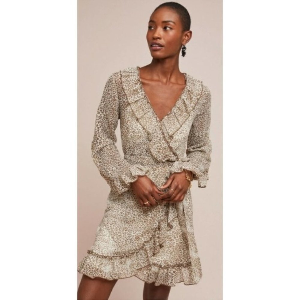 RANNA GILL leopard print faux wrap ruffled chiffon dress - Picture 6 of 6